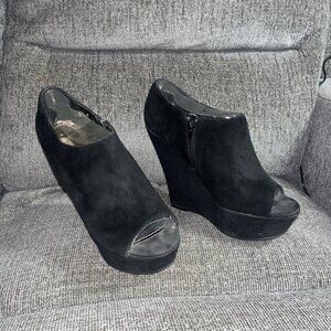 Steve Madden Women 8.5 Suede Bootie Black High Heel Open Peep Toe Zipper Wicked